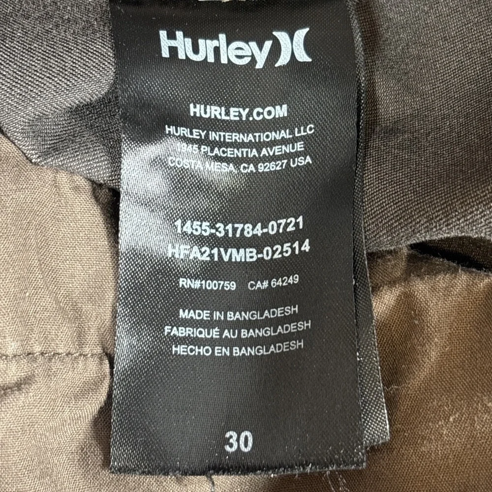 Hurley Chino Pants Mens 30x30 Brown Dri-FIT Straight Leg Zipper‎ Pocket